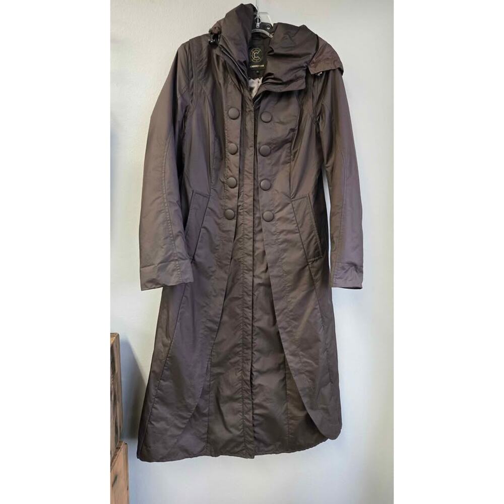 Creenstone Long Hooded A-Line Trench Coat Jacket Brown EU 36 / US S - Picture 2 of 7